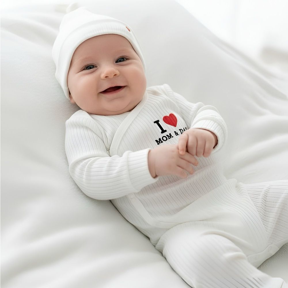 I Love Mom & Dad White Baby SEТ with Hat ORGANIC COTTON